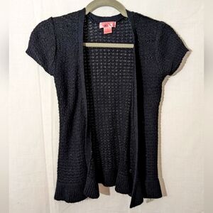 Black Sparkle Open-Front Knit Cardigan Sweater, Girls Small 7/8